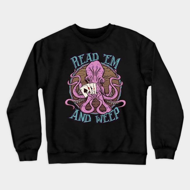 Poker Playing Kraken with Four Aces Crewneck Sweatshirt by Graphic Duster